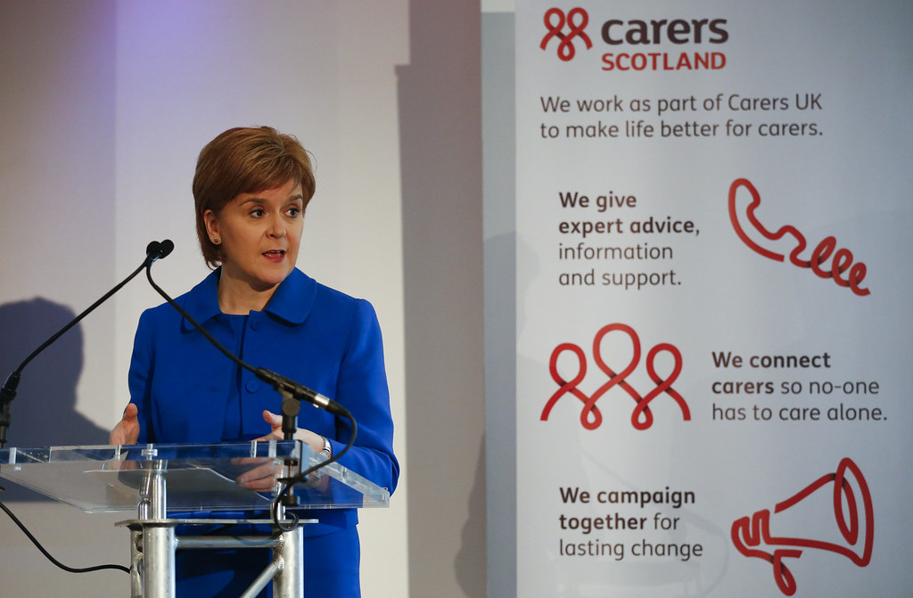 First Minister Nicola Sturgeon speaking at carers Scotland
